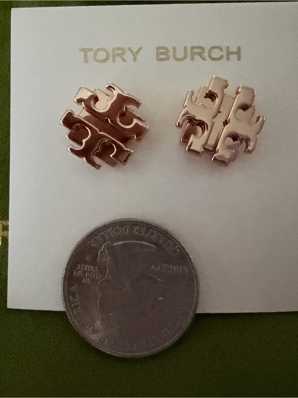 Tory Burch Rose Gold Double-T Logo Stud Earrings - Picture 7 of 7
